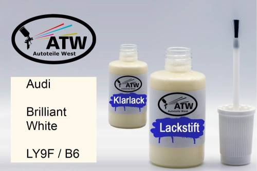 Audi, Brilliant White, LY9F / B6: 20ml Lackstift + 20ml Klarlack - Set, von ATW Autoteile West.